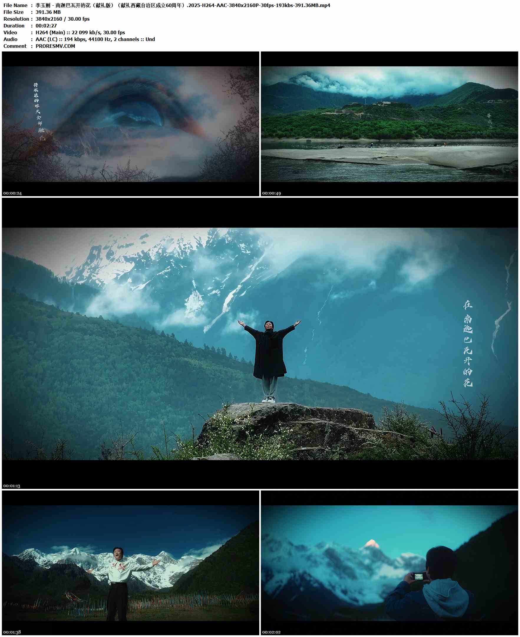 李玉刚 - 南迦巴瓦开的花（献礼版）（献礼西藏自治区成立60周年）.2025-H264-AAC-3840x2160P-30fps-193kbs-391.36MB官方MV_高清MV